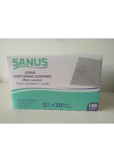 Sanus Spanç Kompres Steril Emici 7.5 x 7.5 CM 3'lü Paket 300 Adet