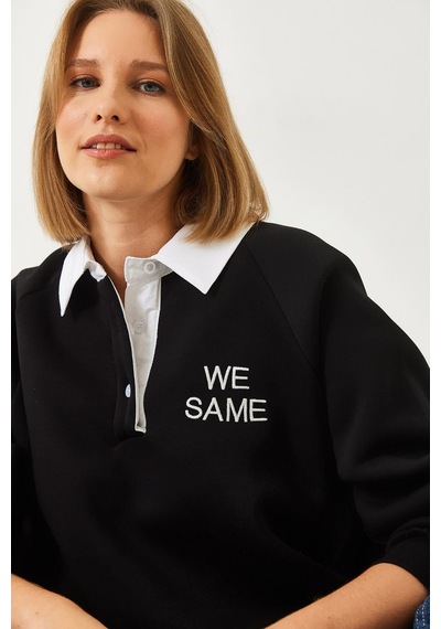 Shade Kadın Polo Yaka Üç İplik Şardonlu Sweatshirt 2069 60261149 - Siyah