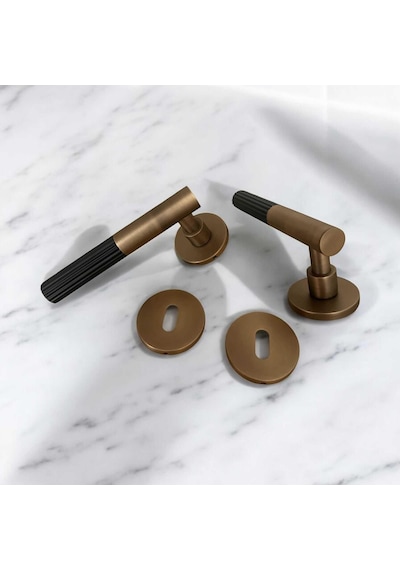 Duo One-s Zamak Mat Antik Sarı - Siyah Rozetli Zamak Oda Kapı Kolu 1 Takım