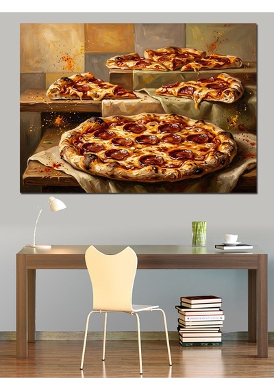 Tepsi İçinde Dilimlenmiş Pizzalar Tablosu Dekoratif Kanvas - Mdf Ahşap Tablo