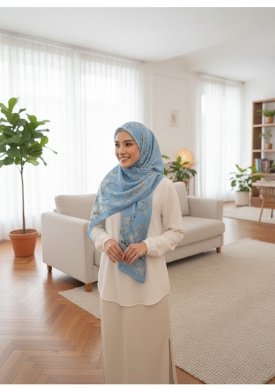 Eyfel Pamuklu Soft Özel Seri Şal Etnik & Çiçekli Desen, Orjinal, Tesettür Giyim, Yeni Koleksiyon Mavi