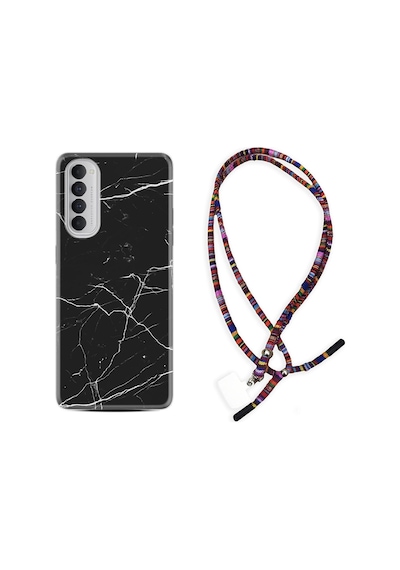 Oppo Reno 4 Pro Kılıf Rasta Boyun Askılı Siyah Mermer 1299