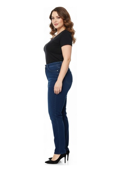 Kübra Kadın Jeans Pantolon Kemer Lastikli Düğmeli Bgl-st05059 Koyu Mavi