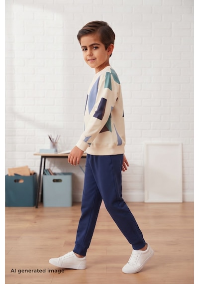 Pina Kids Erkek Çocuk Geometrik Desenli Okul Günlük Eşofman Takımı Esf7038 Lacivert
