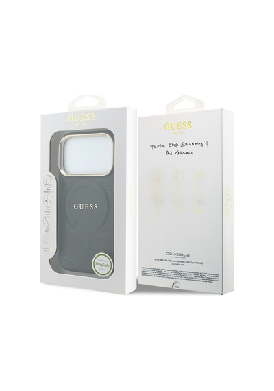 Apple iPhone Uyumlu 18 Pro Max Kılıf Guess Lisanslı M-safeli Yazı Logolu C-magnet Pu Deri Peony Kapak Siyah