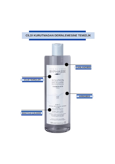 Byphasse Micellar Yüz Ve Makyaj Temizleyici Aktif Kömür Misel Su 500 ML