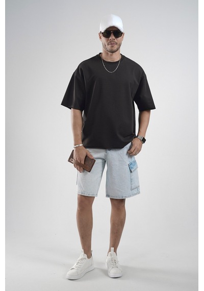 Oversize Kalıp Likralı Basic Tişört Siyah