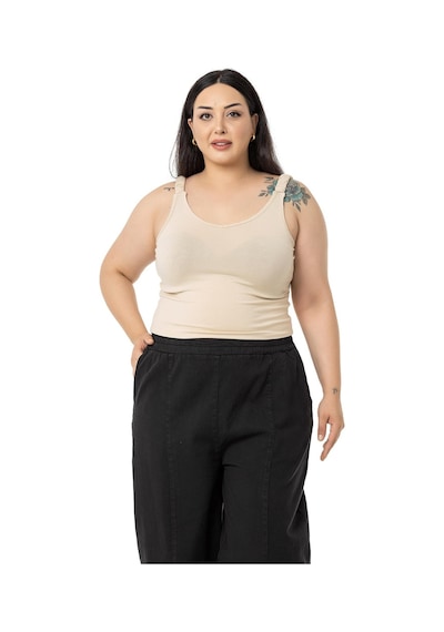 Disentis Büyük Beden Askıları Büzgülü Drapeli Crop Bej Rengi Body-bej Bej