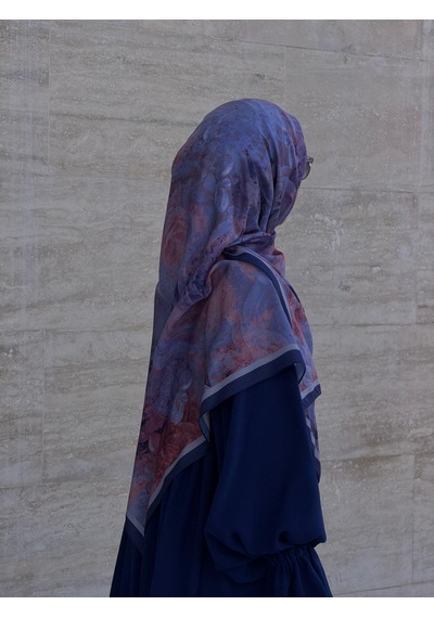 Qalortex Scarf Pamuklu Soft Âlâ Desen Eşarp-morcivert Morcivent