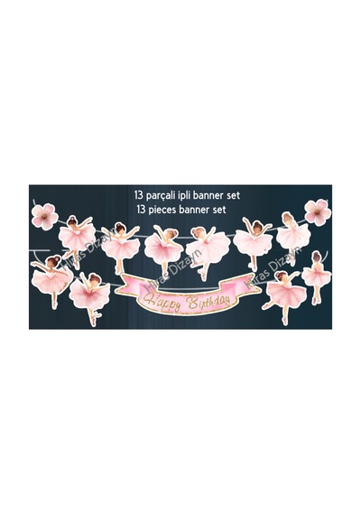 32 Parça Balerin Happy Birthday Parti Balo Banner Pasta Kürdanı Cupcake Doğum Günü Süsü 20