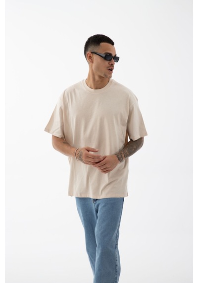 Erkek Oversize Fit Bisiklet Yaka Pamuk Kısa Kollu Tişört
