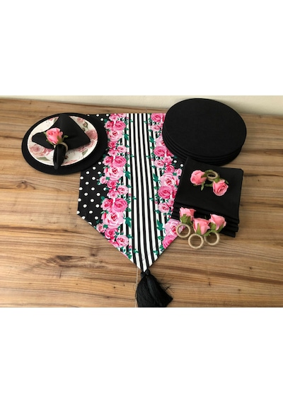 Sofra Sunum Seti Pembe Gül Desenli Takım Çok Renkli