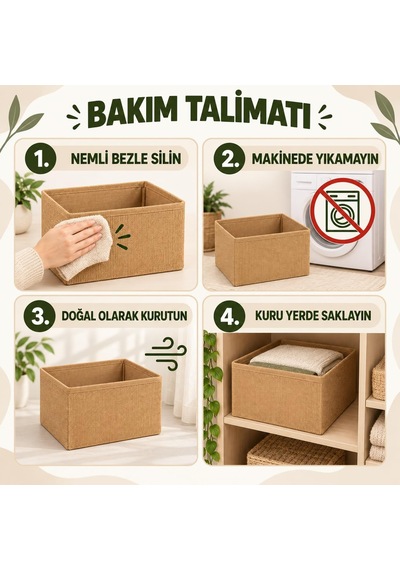 Harmony Jüt Tekli Organizer Katlanabilir Düzenleyici Jüt Sepet, 27 27 13 Cm, Bej