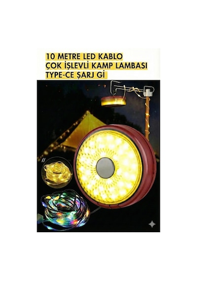 Şarjlı 10 Metre Ledli Şarj Göstergeli 8 Işık Modlu Hareketli Ve Flaşör Modlu Kamp Lambası Led Işık Diğer