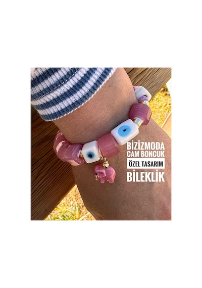 Cam Bodrum Boncuk Bileklik Charm Cam Boncuklu Bileklik Cam Boncuk Fil Şans Bilekliği Pembe 52423303