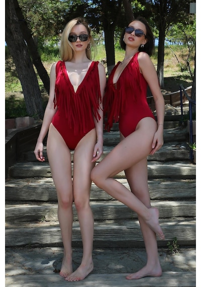Akbeniz Kadın Püsküllü Mayo Bordo 34023-bordo Bordo