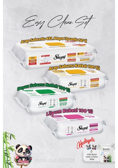 Sleepy Arap Sabun, Lilyum, Beyaz Sabun Ve 4 Xl 50'li Arap Sabun Mop Yüzey Temizlik Havlusu Hediye Rosie Tekli