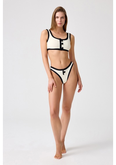 Los Ojos X Melodi Krem-siyah Brezilya Modeli Bikini Altı Vintage Bottom Krem-siyah
