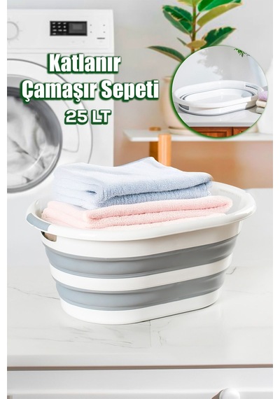 1065 Akordiyon Katlanır Sepet Katlanabilir Çamaşır Sepeti Orta Boy Katlanır Çamaşır Sepeti 25 Lt Renkli