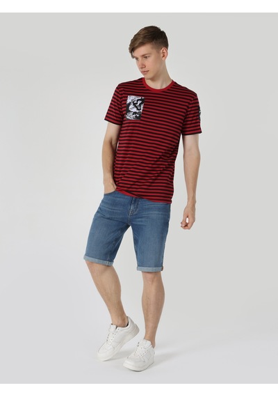 Colin'S Regular Fit Bisiklet Yaka Çizgili Kırmızı Erkek Kısa Kol Tişört Cl1063621_Q1.V1_Red