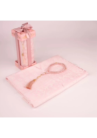 Tesbih + Seccade Desenli Dik Asetat Kutu, Pudra Pembe