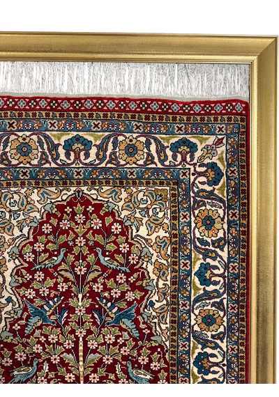 El Dokuma Saf İpek Halı Koleksiyonluk Tablo 75x110 Hayat Ağacı Modeli %100 Has İpek Kırmızı