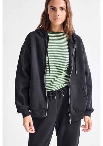 Defacto Relax Fit Kapüşonlu Fermuarlı Cepli Basic Sweatshirt Hırka D8717ax26wnbk81 Siyah-bk81