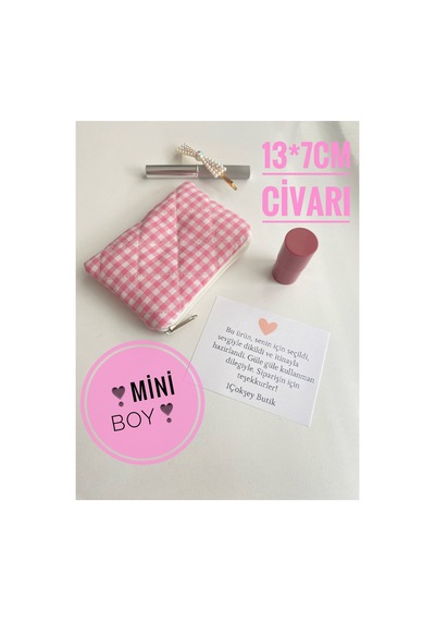 Pembe Pötikare Kapitone Mini Boy Makyaj Çantası - Mini Cüzdan Pembe
