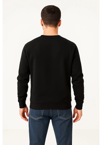 Ertaştrendstore Erkek 3 İplik Pamuklu Düz Bisiklet Yaka Sweatshirt - Siyah Çok Renk