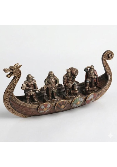 Wıse Viking Savaş Gemisi 28,5 Cm Dekoratif Obje Poliresin Tarihi Gemi Modeli -