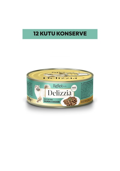 Delizzia Sos İçinde Parça Etli Somonlu Ve Tavuklu Yetişkin Kedi Maması 12 X 85 Gr.