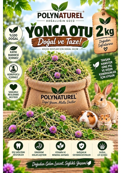 Polynaturel Doğal Yonca Otu 2000 Gr Tavşan, Hamster, Guinea Pig Ve Kemirgenler İçin Kuru Yonca Yem