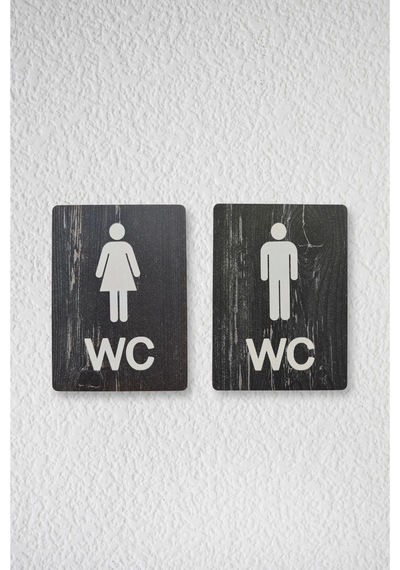 Kadın-erkek Wc Yönlendirme Levhası- İkili Set - Rebap Ahşap