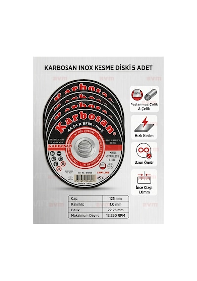 Inox Paslanmaz Çelik Kesme Diski 125x1.0x22.23 Mm 5 Adet