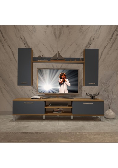 Decoraktiv Eko 5d Mdf Dvd Krom Ayaklı Tv Ünitesi Tv Sehpası Pera - Antrasit