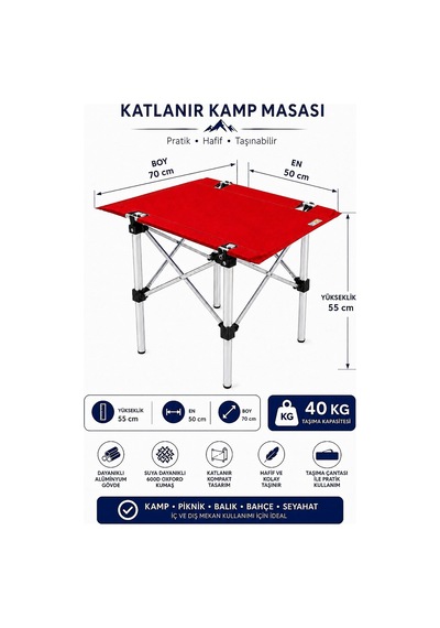 Trendinyeri 2 Sandalyeli Katlanır Kamp Seti Masa Ve Sandalye Takımı Kırmızı