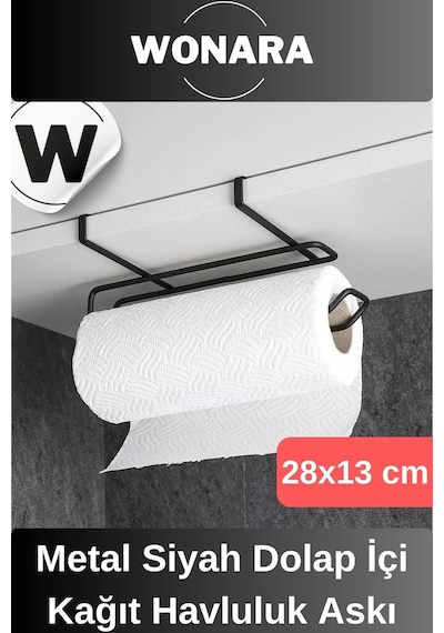 Dayanıklı İz Bırakmayan Kolay Takılan Mutfak Banyo Metal Siyah Dolap İçi Kağıt Havluluk Askı Siyah