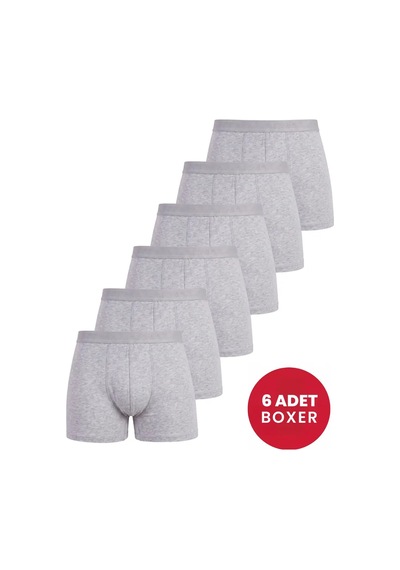 Hadpols Özel Üretim Giyim Tekstil Günlük Giysi 6'lı Paket Erkek Pamuklu Likralı Esnek Kumaş Gri Boxer