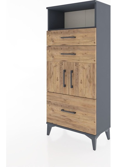 Hyperion Dolap 2 Raflı 3 Çekmeceli 2 Kapaklı 60x44x134 Antrasit-çam Antrasit