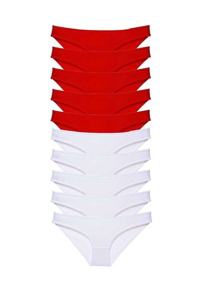 10 Adet Süper Eko Set Likralı Kadın Slip Külot Kırmızı Beyaz Beden: Xl Standart