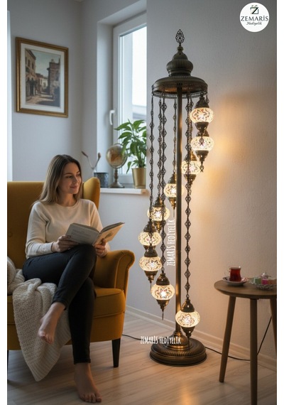 El Yapımı Otantik Mozaik Lambader 9 Lu Beyaz - 842527944 Diğer