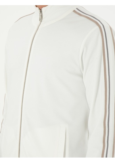 Ekru Regular Fit Tam Fermuarlı Sweatshirt Bej