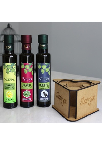 İzorya Stantlı Kekikli Zeytinyağı 250 G +  Limonlu Zeytinyağı 250 ML + Biberiyeli Zeytinyağı 250 ML