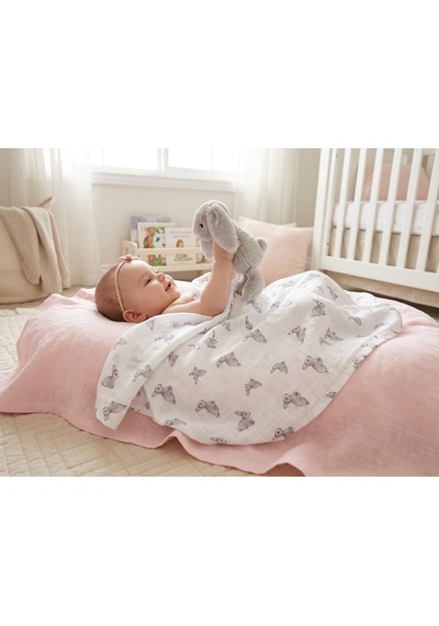 % 100 Pamuk 3'lü Müslin Bebek Örtüsü Iconıque Lapin & Petits Canetons & Innocent Pink 100x100 Throw3pack1004
