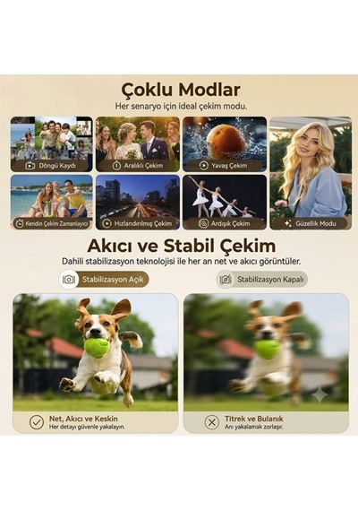 Hdr Destekli 4k Gimbal Aksiyon Kamera Titreşim Engelleme Yüz Takip Özellikli Youtuber Kamera