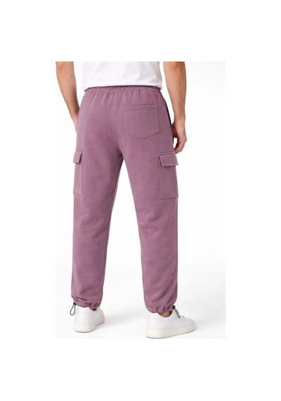 Erkek Baggy 3 İplik Kargo Cepli Eşofman Altı Ayarlanabilir Paça Pantolon - Gül Kurusu