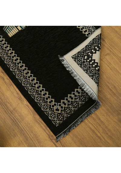 İsme Özel Kubbetüs Sahra Lüks Şönil Seccade Siyah 66x117cm 485gr Çok Renkli