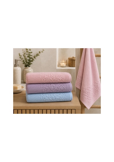 Gonca Renkli Havlu 50x90 Cm 3'lü Set %100 Pamuk - Cotton Candy Çok Renkli