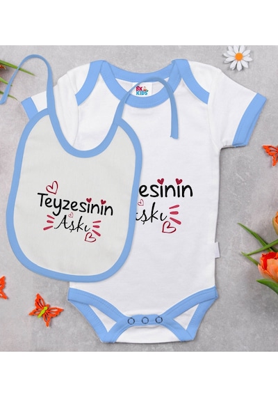 Bk Kids Teyzesinin Aşkı Tasarımlı Mavi Bebek Body Zıbın Ve Mama Ö Çok Renkli