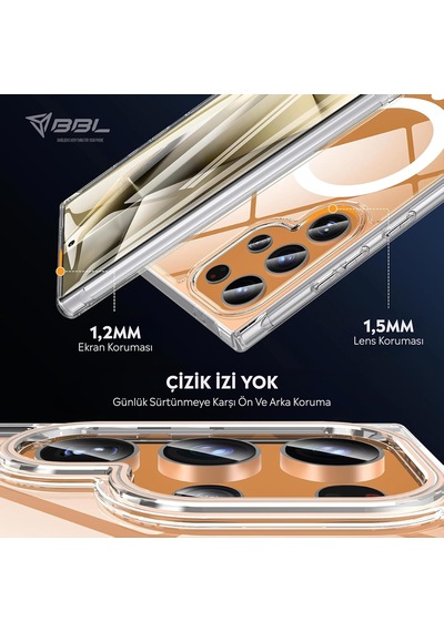 Samsung Galaxy S25 Ultra İle Uyumlu Kılıf Kamera Korumalı M-safe Şarj Özellikli Şeffaf Z-london Sert Pc Kapak
